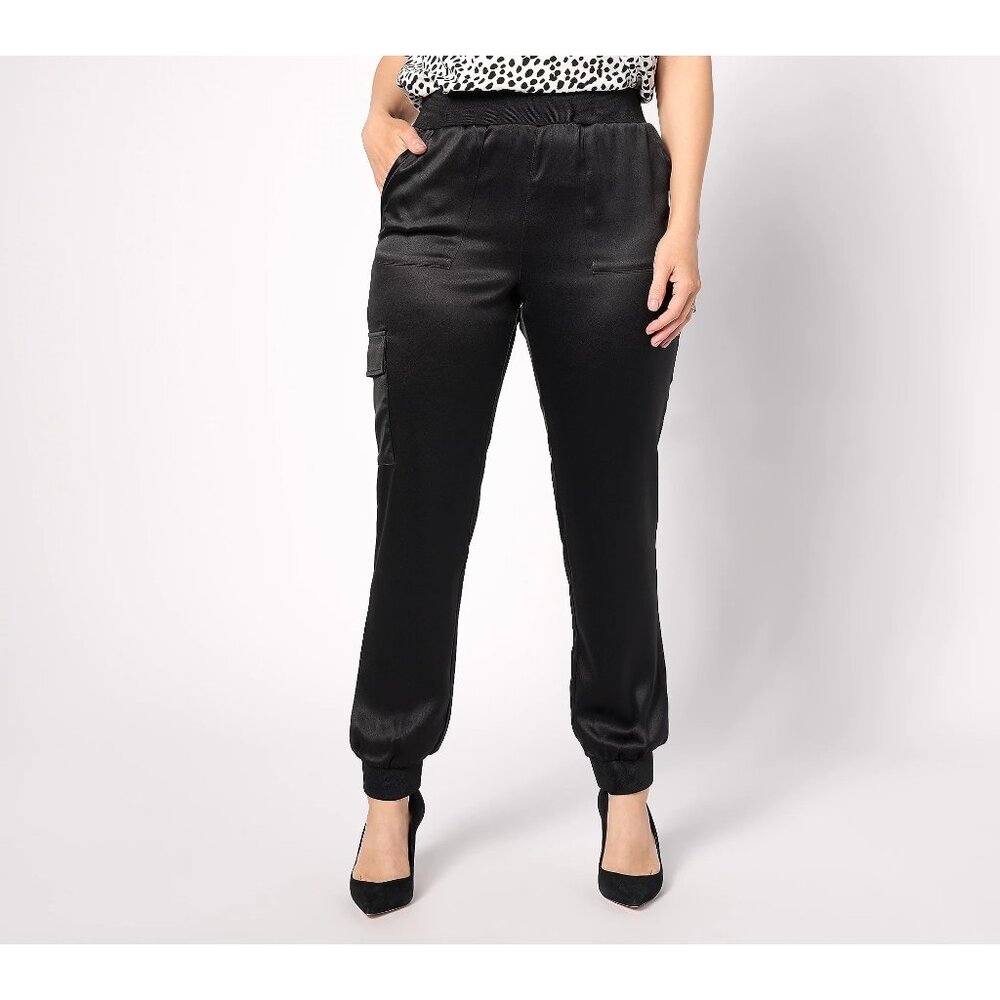 LOGO by Lori Goldstein Cargo Pant Size 2X Petite Satin Rib Waistband Black NEW